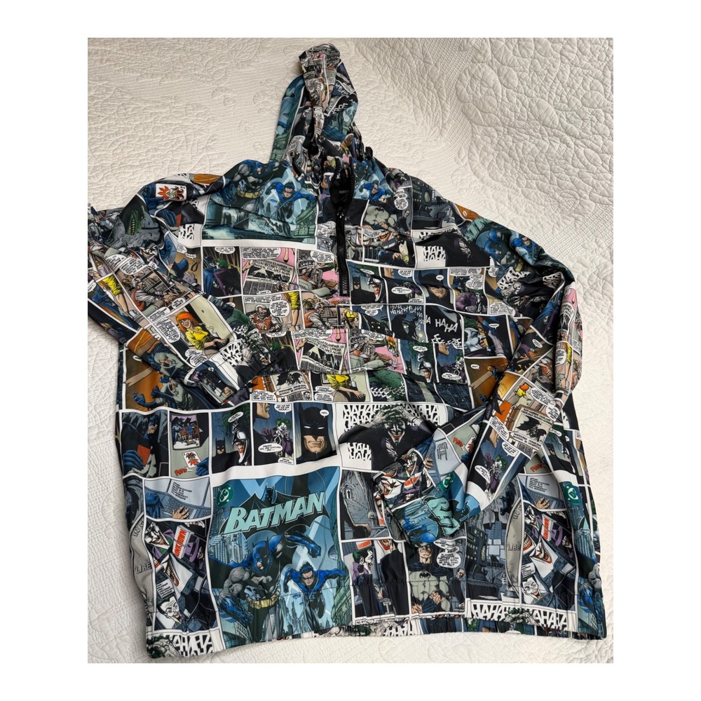 Forever 21 Men DC Comics Batman Comic Strip Print Quarter Zip Windbreaker XL